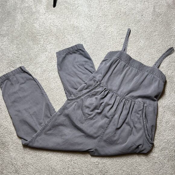 Anthropologie Equinox Postmark Jumpsuit Womens Small Apron Gray Overalls Linen - Picture 4 of 14